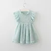Retail Summer Girl Dress Flare Sleeve Lace Pom Princess Children Clothing E70424 210610