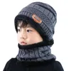 Casquettes chapeaux 2021 polaire contraste couleurs tricoté chaud hiver pour enfant chapeau + écharpe deux pièces ensemble filles et garçons cou enfants écharpe