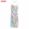 Tangada Women Tie Dyed Sexy Hatler Dress Strap Adjust Sleeveless Lady Elegant Dresses Vestido 3H512 210609