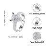 En gros de haute qualité 925 sterling argent tête de chien de luxe brillant rempli zircon anneau réglable pour les femmes