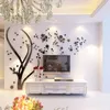 Modern Ağaç Ayna Kristal Akrilik Duvar Çıkartmaları Oturma Odası TV Kanepe Arka Plan 3D DIY Duvar Sticker Ev Dekor 3D Duvar Çıkartmaları 210308