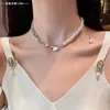 Diamant Inlaid Pearl Mosaic Halsband Korean East Gate Fashion Design Sense Of Clavicle Chain