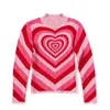 Miłość Paski sweter Kolor Dopasowanie Rainbow Retro High-Neck Slim Pullover Jesień Jesień Y2K Różowy Sercowy Dzianiny 210914