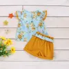 Flor de verão manga curta top + shorts 2 pcs roupas para meninas conjunto de roupas de bebê roupas crianças 210528