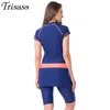 Trisass deux pièces jupe maillot de bain pour femmes sport Surf costume Tankini pantalons longs maillot de bain avec fermeture éclair manches maillots de bain 210630