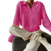 Damskie Swetry Kobiet Knitwear Solid Color Turn-Down Collar Sweter Z Długim Rękawem Bluzka na wiosnę Jesień S / M / L