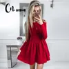 CNYISHE Fashion Casual Rosso Nero Dres Solid Manica lunga Sexy Slim A-line Mini es Vestidos Autunno 210623