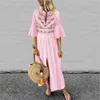 Kvinnor Klänning Flare Ärm V-Neck Broderi Skriv ut Vintage Klänningar Svart Vit Rosa Bohemian Kläder 210524