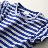 Verano 3 4 5 6 8 10 12 años Ropa para niños Bebé All Match Chaleco Niños Algodón Manga corta Camiseta de rayas para niñas 210625