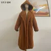 Teddy Bear Coat Vinter kläder för kvinnor Svart bälte ullrock Hooded Long Parkas Kvinna Varm Överdimensionerad Jacka Fur Coats 211019