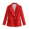 Za Femmes Mode Texture Double Boutonnage Laine Vérifier Blazer Manteau Vintage À Manches Longues Poches Femme Survêtement Chic Veste 211006