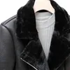 Damesleer dames faux shearling schapenhuid jassen vrouwen 2022 winter dik warm warme pu lam jas zwarte motorfiets vrouwelijk overjas