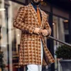 Men039s Kurtki męskie podwójnie piersi wydrukowana kołnierz kołnierzyka Turndown Coats Vintage Houndstooth dla mężczyzn Autumn Winter H6167433