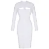 Ocstrade Women White Bandage Dress Bodycon Arrivals Sexy Cut Out High Neck Long Sleeve Party Rayon Bandage Midi Dress 201023346n