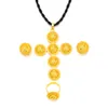 High quality 24 k Fine Solid Gold Filled Necklace earrings ring large-scale Cross Pendant Jewelry Sets Women's