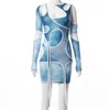 Anjamanor Sexy Tie Dye Onregelmatige Uitsnede Lange Mouwen Bodycon Jurken voor Dames 2021 Mode Club Outfits Mini DRD85-DB20 X0529