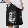 Men Hip Hop Cargo Shorts Streetwear Building Letter Print Denim Harajuku Jogger Summer Short Cotton 210806