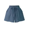Plus Size Short Summer Elastic Waist Loose High Leg Wide Sezione sottile Pantaloni casual a tre punti simili al cotone 210604