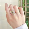 Cluster Rings 100% 925 Sterling 6 9MM Silver Emerald Cut Citrine Created Gemstone For Women Wedding Bands Engagement Ring2948