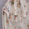 Za Ruffle Print Sommar Blus Kvinnor Vintage Long Puff Sleeve Chiffon Top Feminine Fashion Front Button Transparent Shirt 210602