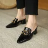 Meotina High Heel Cow Leather Mules Shoes Pointed Toe Metal Decoration Pumps Women Block Heels Dress Footwear Female Spring 210520