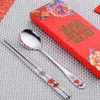 150 Pcs/lot Stainless Steel Dinnerware Double Happiness Red Color Spoons Chopstick Sets Wedding Party Gifts For Guest