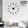 シンプルなモダンな装飾的な3D DIYの時計フレームレスクリエイティブショーアクリルの壁のステッカーリビングルームのための鏡の表面を持つアクリルの壁のステッカー210310