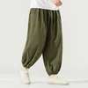 Drawstring Waist Streetwear Men Casual Trousers M-5XL Mens Casual Elastic Waist Linen Ankle Length Wide Leg Baggy Harem Pants X0723