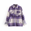 vintage green lattice shirt jackets loose plaid coat winter plus size casual women jacket 210922