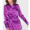 ZA 2020 nouvelle mode chemise style plis robes à manches longues dames lâche col rabattu robe robes printemps mini robe X0521