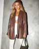 Damesgeulcoats dames faux lederen jas y2k vintage vriendje pu jas shacket lange mouw knop down blazer streetwear heat22