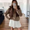 Wiosna Dorywczo Kobieta Brąz Luźny Ciepły W DÓŁ Kamizelka Kobieta Moda Oversized Solid Color Cysterna Ladies Podstawowa Kurtka Bez Rękawów 211105