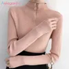 Aelegantmis 10 Color Zipper Slim Pullover Ribbed White Turtleneck Sweater Women Winter Autumn Knitted Female Korean Jersey Mujer 210607