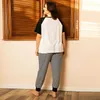 New summer plus size pajamas for women loose stripe panda print T-shirt and long pants home wear two piece suits 4XL 5XL 6XL 7XL Y0625