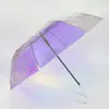 透明な創造的なレーザーアイリスの半自動レインボーの女性の雨と輝きの二重使用傘