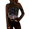 Women's Blouses & Shirts Sexy Perspective Slim Lace Tops For Women Graffiti Tie Dye Flower Print Turtleneck Blouse Ladies Mesh Long Sleeve B