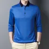 Breathable Natural Silk High Quality Polo Shirt Men Long Sleeve Turn Down Collar Neck Regular Fit Thermal Sports Shirt Pullover 210308