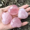 Natural Rose Quartz Heart Shaped Pink Crystal Carved Palm Love Healing Gemstone Lover Gife Stone Crystal Hearts Gems Arts and Crafts