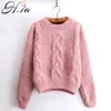 H.Sa Kobiety Swetry Ciepłe Pullover i Bluzy Crewneck Mohair Pullover Twist Pull Sumpers Jesień Dzianiny Swetry Boże Narodzenie 211103