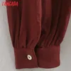 Tangada Moda Kobiety Wino Czerwona Koszula Sukienka Z Długim Rękawem V Neck Sexy Ruffles Krótka sukienka 2W19 210609
