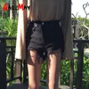 GAREMAY婦人夏のショートパンツデニムセクシーなライトブルーの苦しんでいるHight whighted Black Ripped Jeansセクシーな短い女性のためのセクシーなショート210301