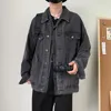 Herrjackor män blå denim bomber jacka avslappnad vintage jean hajuku moderock koreansk stil kläder