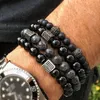 Elastisches Seil CZ Charm Armband Stränge gestreift schwarz weiß Naturstein Perlen Armbänder für Damen Herren Vinking Geschenk