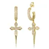 Cross Earrings Jewelry Luxury Bling Zircon Drop Earrings Trendy Fashion Men Women Gold Silver Color Circle Cross Hip Hop Earrings
