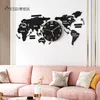 120CM Punch- DIY Black Acrylic World Map Large Wall Clock Modern Design Stickers Silent Watch Home Living Room Kitchen Decor 2252j