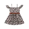 1-6Y Summer Fashion Infant Baby Girls Dress+Belt Leopard Print Off Shoulder Knee Length A-Line Dress 1-6Y Q0716