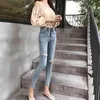 Shijia Yüksek Bel Elastik Skinny Kot Kadın Delik Yırtık Denim Kalem Kadın Açık Mavi Vintage Dipleri Femme Chic 210809