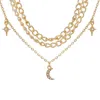 Collane con ciondolo Stella Zircone pieno Luna Per donna Catene per clavicola multistrato Accessori per gioielli Collares Kpop