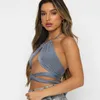 Sexy Bandage Halter Crop Top Femmes Mode Dos Nu Party Clubwear Croix À Lacets Chemises Courtes Femme T-shirts Streetwear Tees 210625