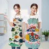 Yeşil yaprak desen temizlik sanat önlükleri ev pişirme mutfak aşçı giyim pamuk keten yetişkin önlükler önlük kadın
